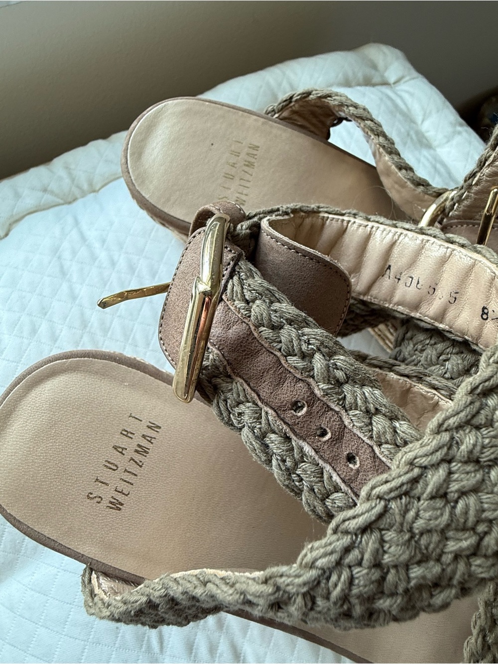 Stuart Weitzman Braided Taupe Wedge Sandals - Picture 4 of 6